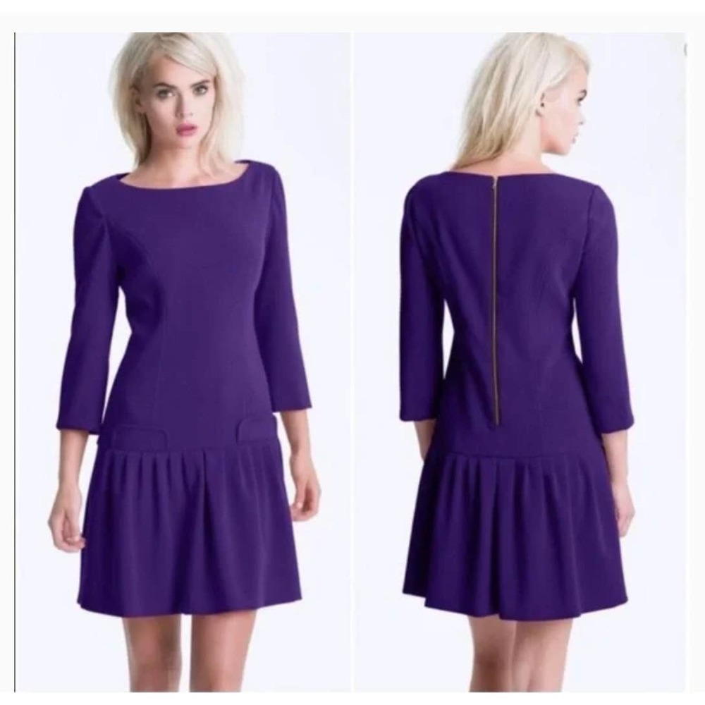 Eliza J Purple Drop Waist 3/4 sleeve dress